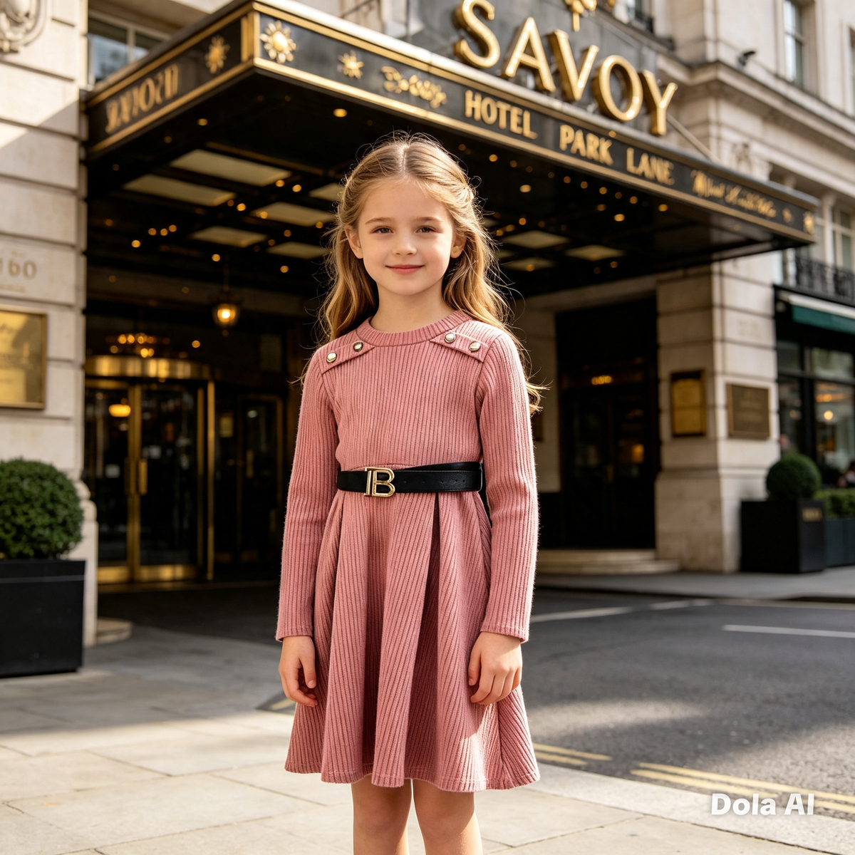 Girls Dusty Pink Dress With B Belt