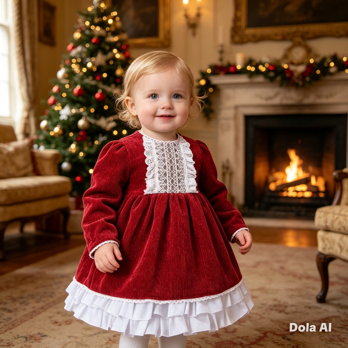 Baby Girls Glitter Corduroy Dress Red.