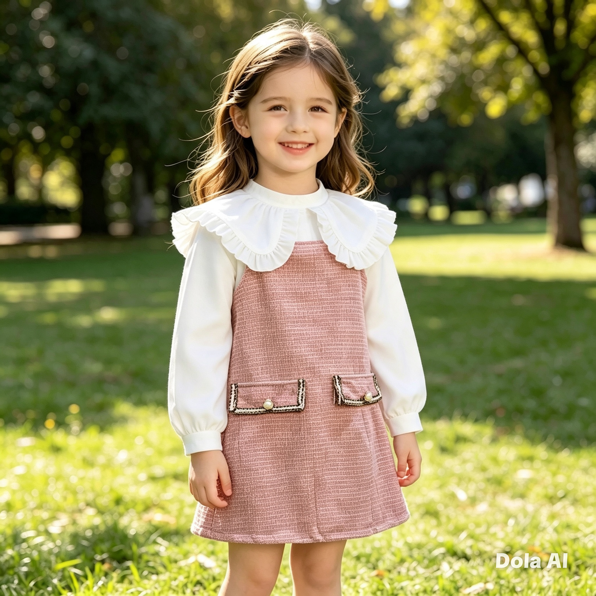 Girls Pink Dress With Large Colar Top