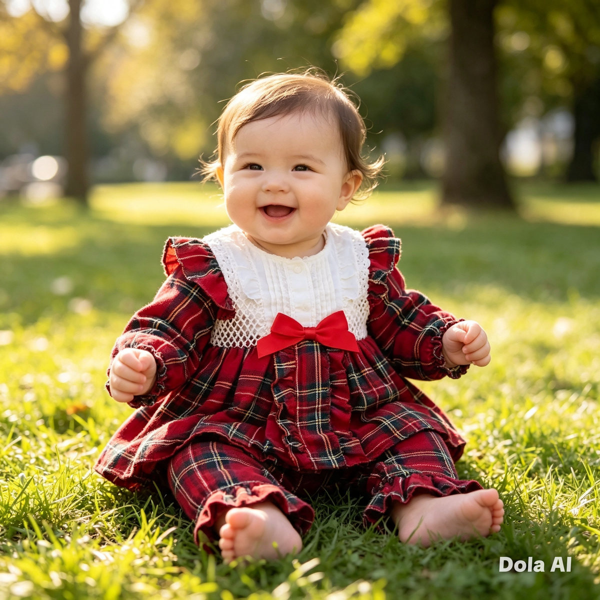 Baby Girls Tartan Dress Set With Long Bloomers
