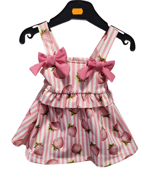 Girls Summer Dress With Strawberry Print- Age 3 to 18 Months
