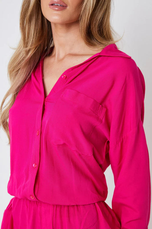 Women's Long sleeve Mousseline Playsuit in Pink