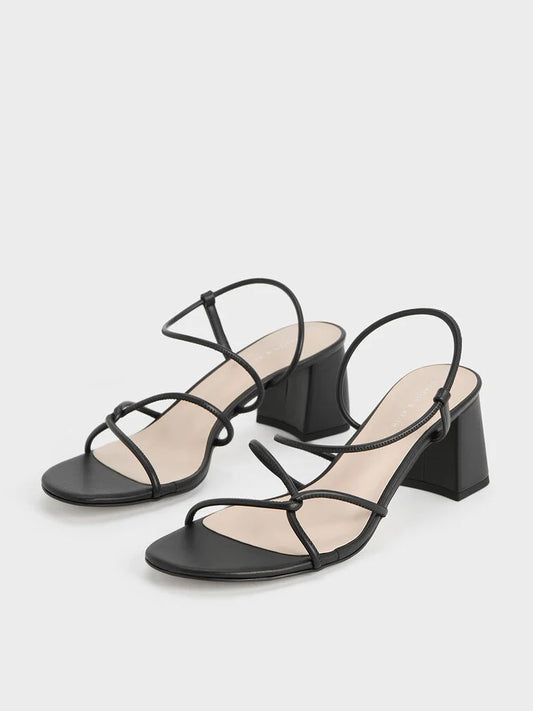 Womens Black Strappy Party Sandal Block Heels