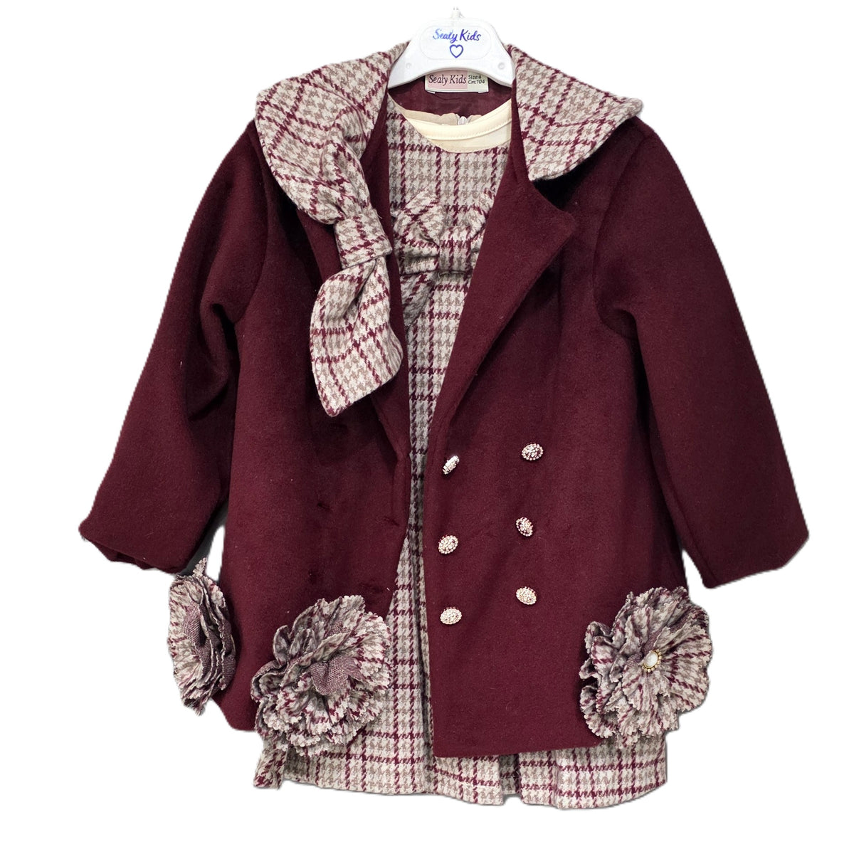 Girls Fully Lined Coat, Sleeveless Dress & Long Sleeve Top Set- Ages 1 to 4 Years