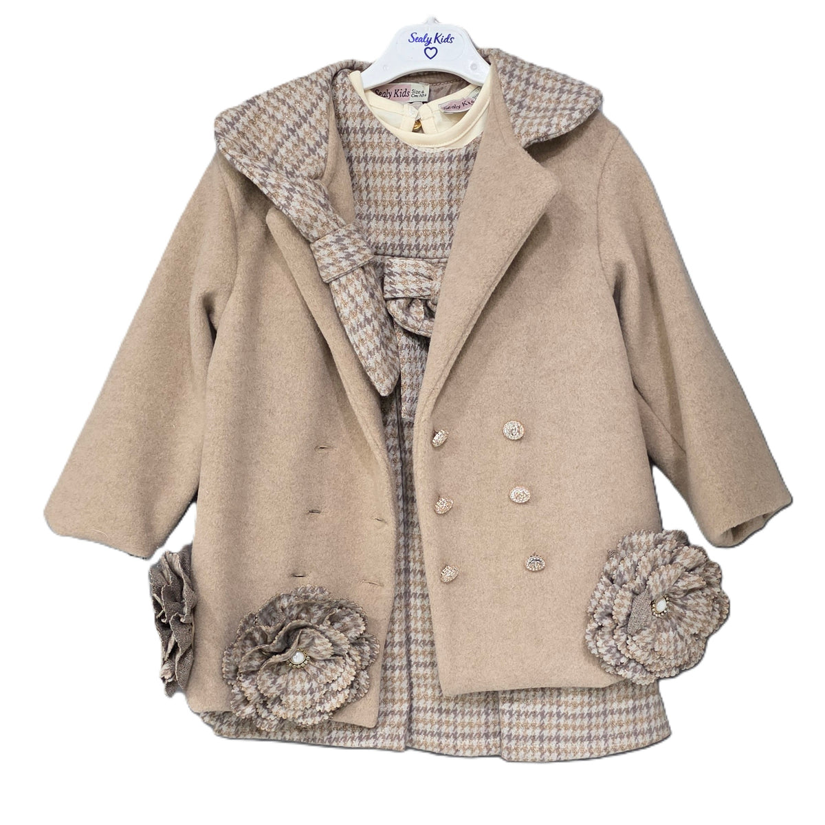 Girls Fully Lined Coat, Sleeveless Dress & Long Sleeve Top Set- Ages 1 to 4 Years
