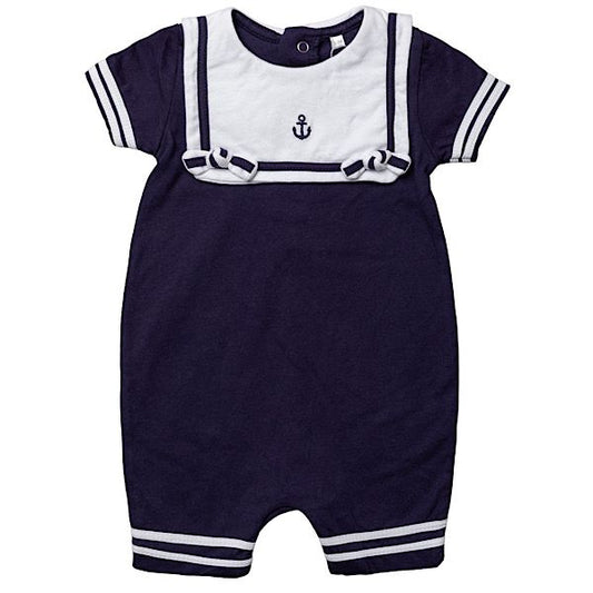 Baby Boy's Nautical Sailor Style Romper 0-12 Months- Navy