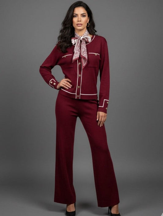 Women's Lounge Wear With White Pipping Detail And Neck Tie.