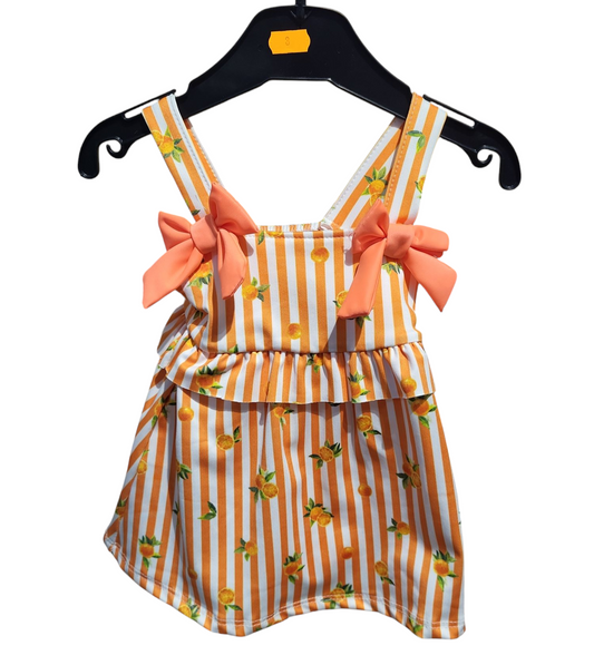 Girls Summer Dress With Orange Print- Age 3 to 18 Months