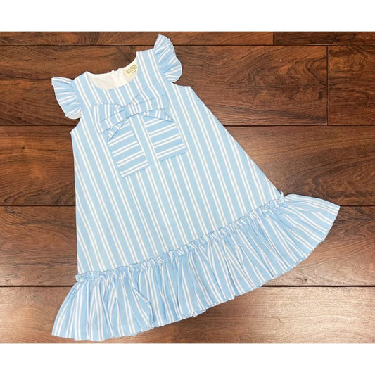 Girls Sleeveless Summer Dress With Bow- Sky Blue