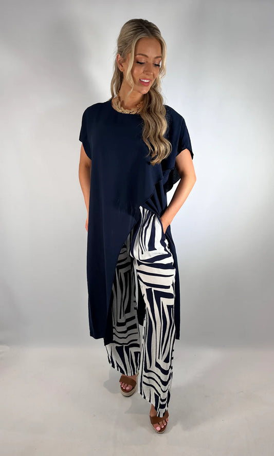 Women's Longline Abstract Cross Over Co-ord Size 8 to 18