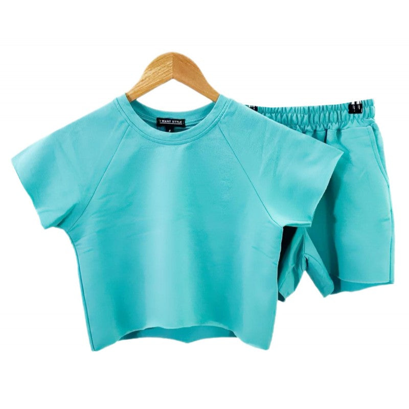 Girl's Short Sleeve Top & Shorts Set- Mint, Purple or White