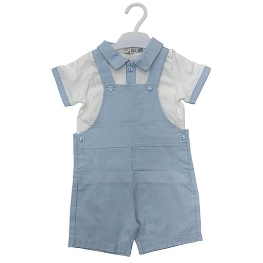 Boys Baby Blue & White Dungaree Set- 3 to 12 Months