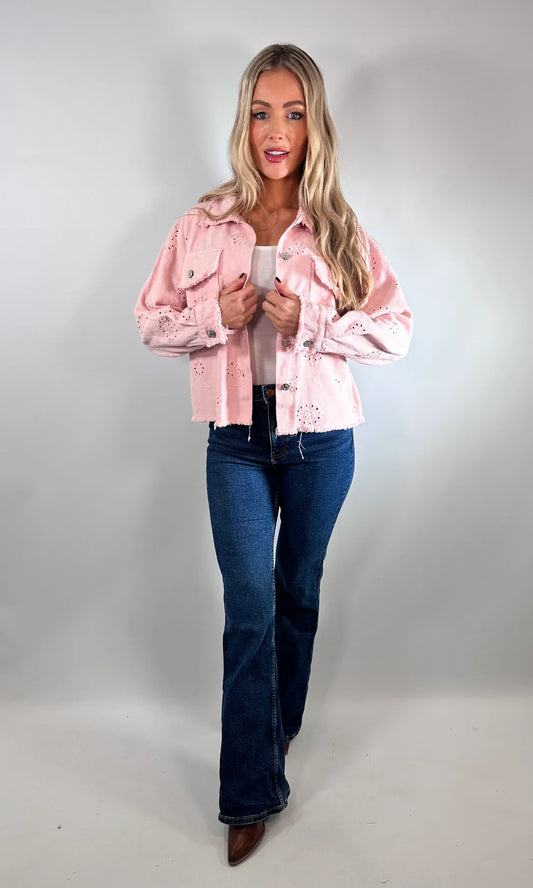 Women's Denim Jacket With Broider Anglaise