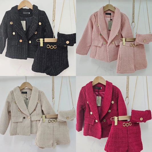 Girl's Blazer & Shorts With Bag Set- Ages 2 to 12 Years