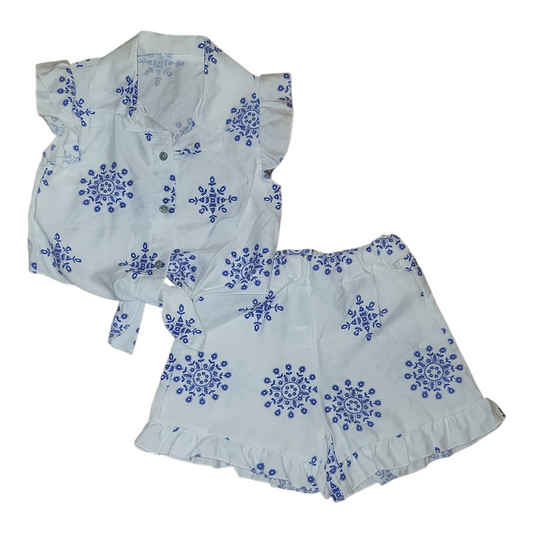 Girl's Sleeveless Top & Shorts Set- White & Blue- Ages 4 to 14