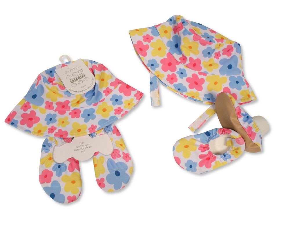 Baby's Sun Hat & Non-Slip Shoes Set- Blue or Pink