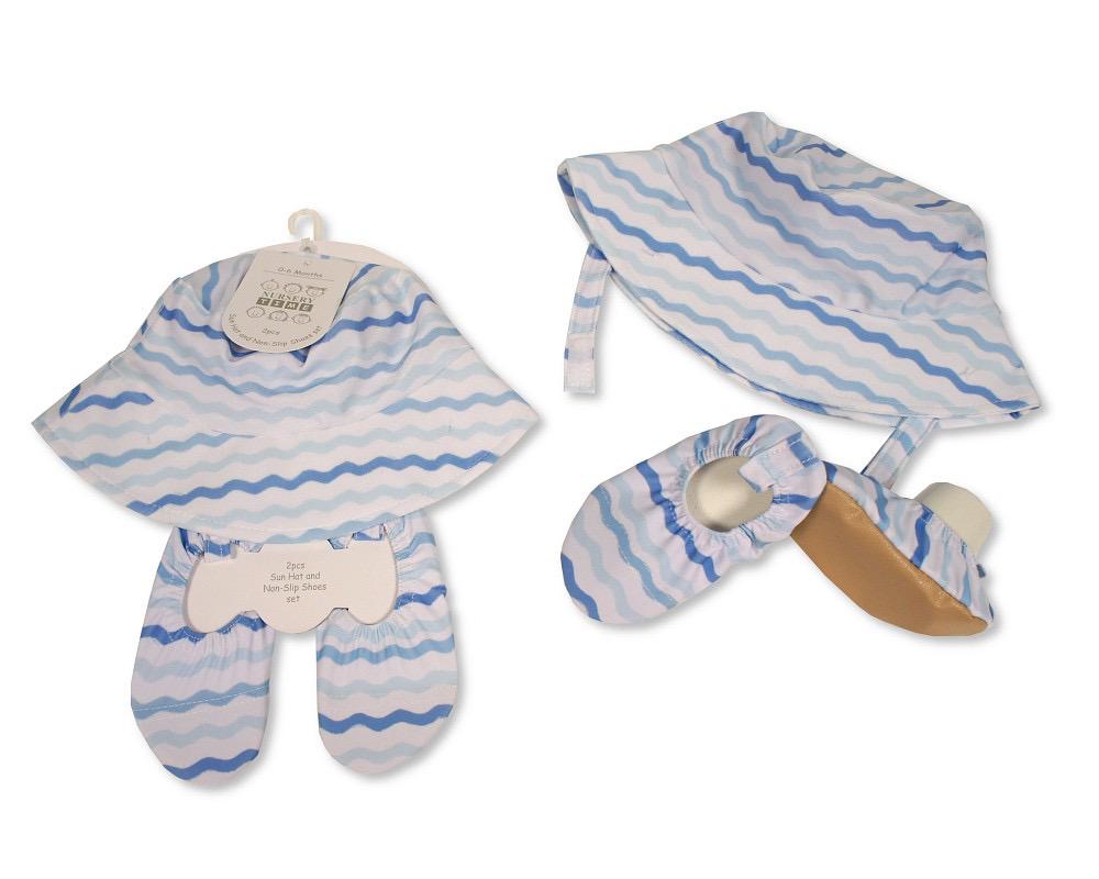 Baby's Sun Hat & Non-Slip Shoes Set- Blue or Pink