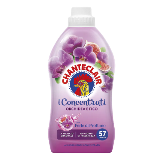 Purple bottle of Chanteclair laundry detergent with floral design on a white background