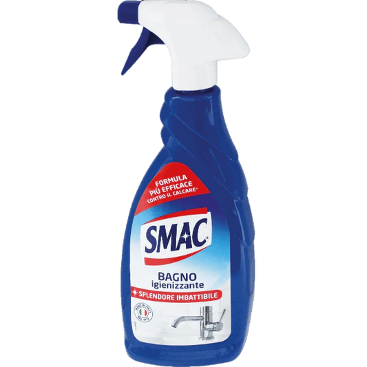 Blue and white spray bottle with SMAC branding on a white background
