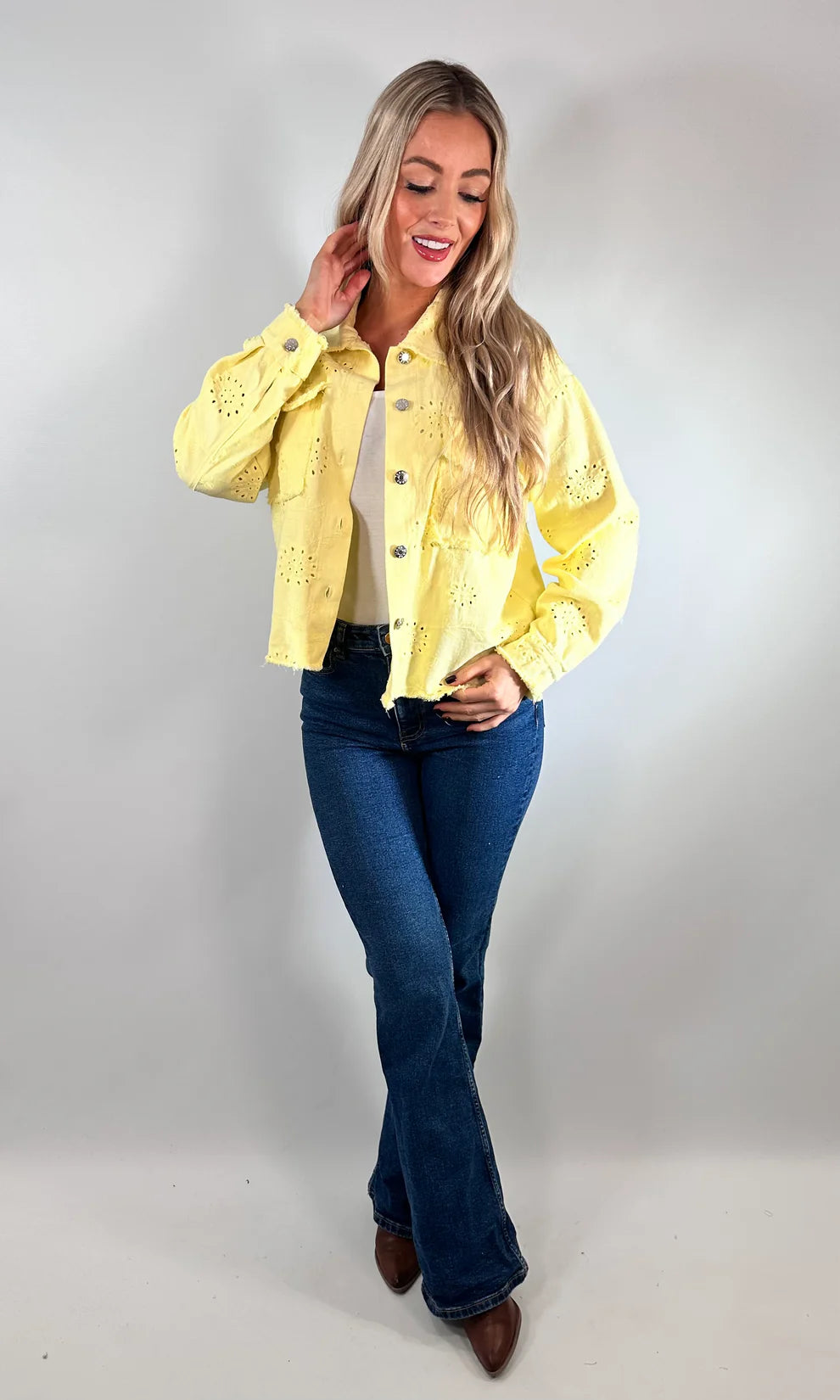 Women's Denim Jacket With Broider Anglaise