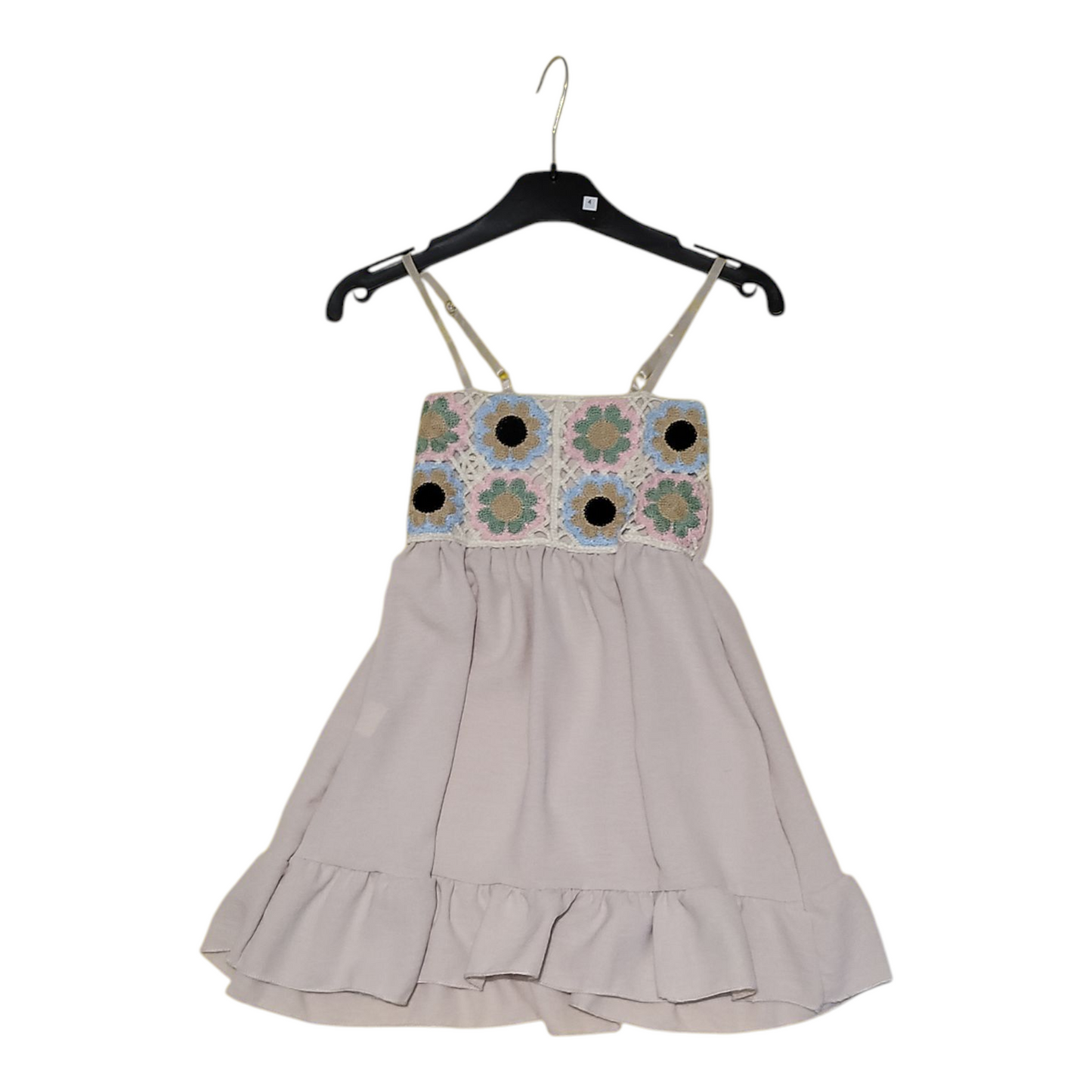 Girls Strappy Floral Patchwork Cami Dress- Ages 4 to 14- Beige or Sky Blue