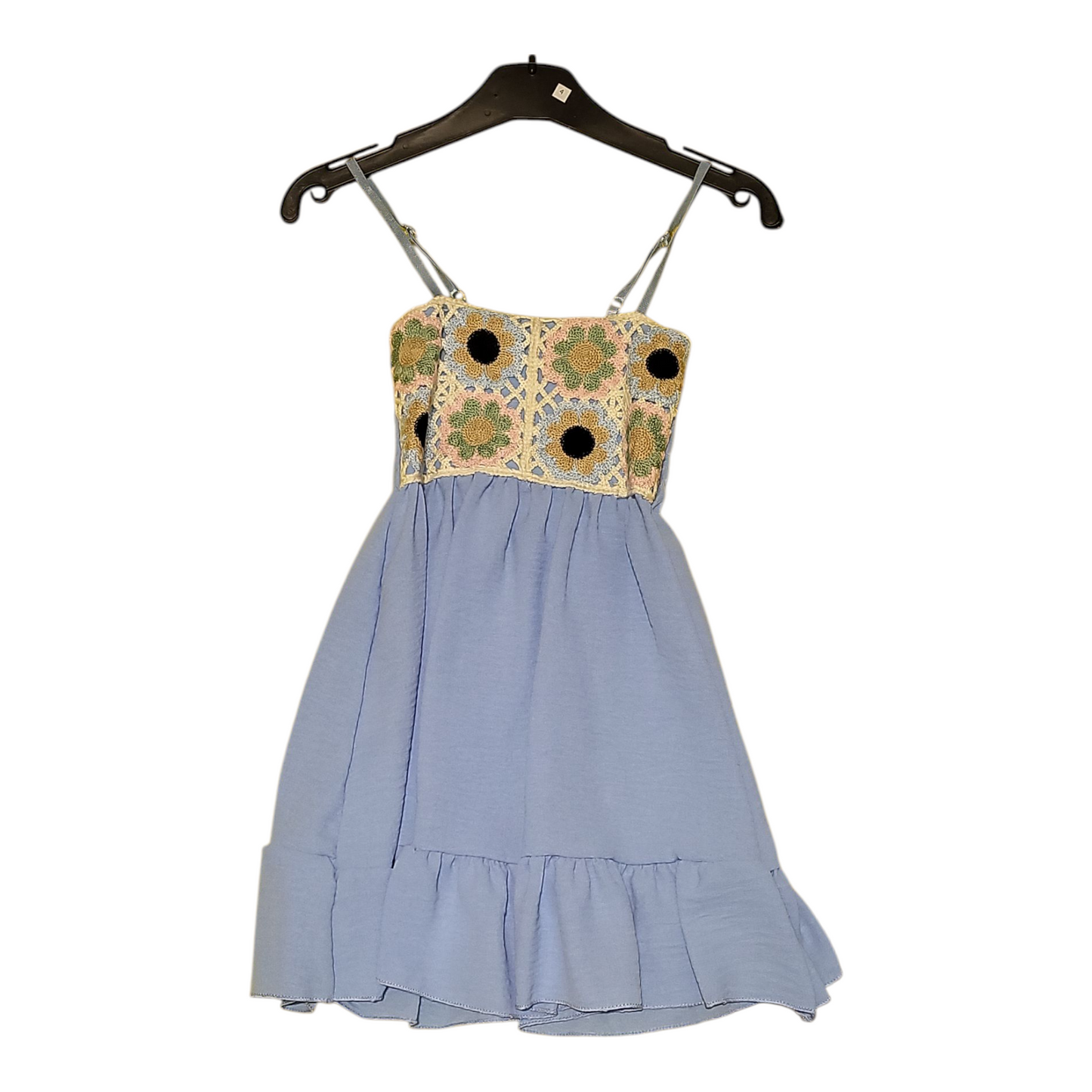 Girls Strappy Floral Patchwork Cami Dress- Ages 4 to 14- Beige or Sky Blue
