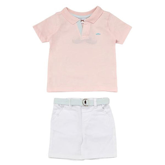 Boys Pink/White Polo Shirt & Shorts Set- 12 to 24 Months
