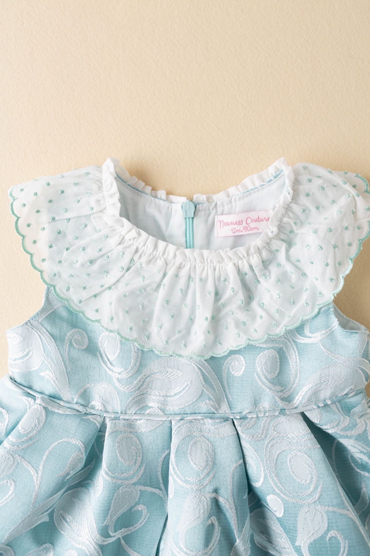 Girls Dusty Blue Paisley Spanish Collar Dress- Ages 6 to 30 Months