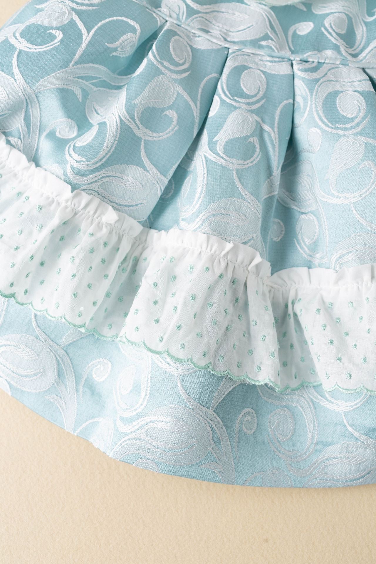 Girls Dusty Blue Paisley Spanish Collar Dress- Ages 6 to 30 Months