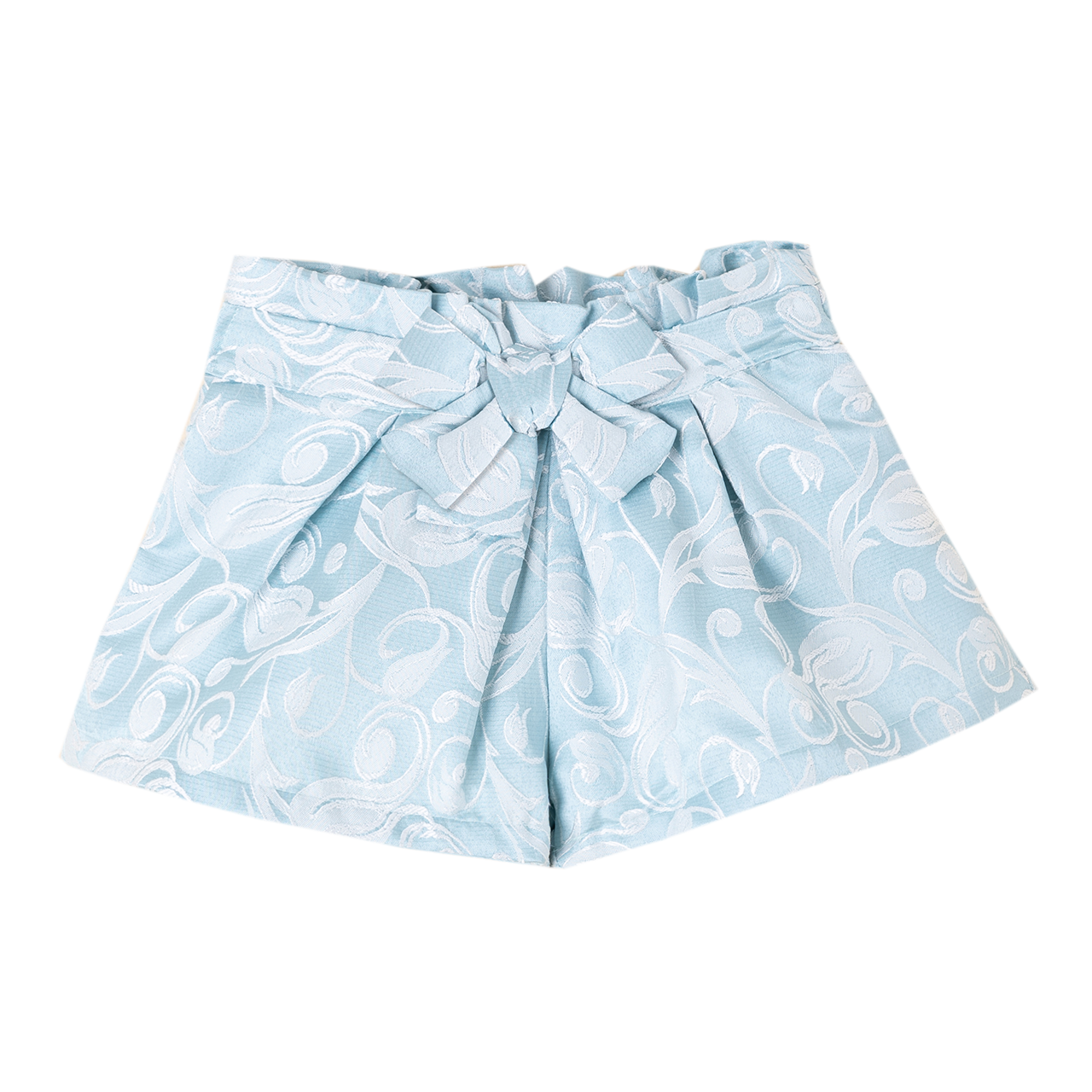 Girls Sleeveless Ruffle Blouse & Shorts Set- White/Blue- Ages 3 to 10 Years