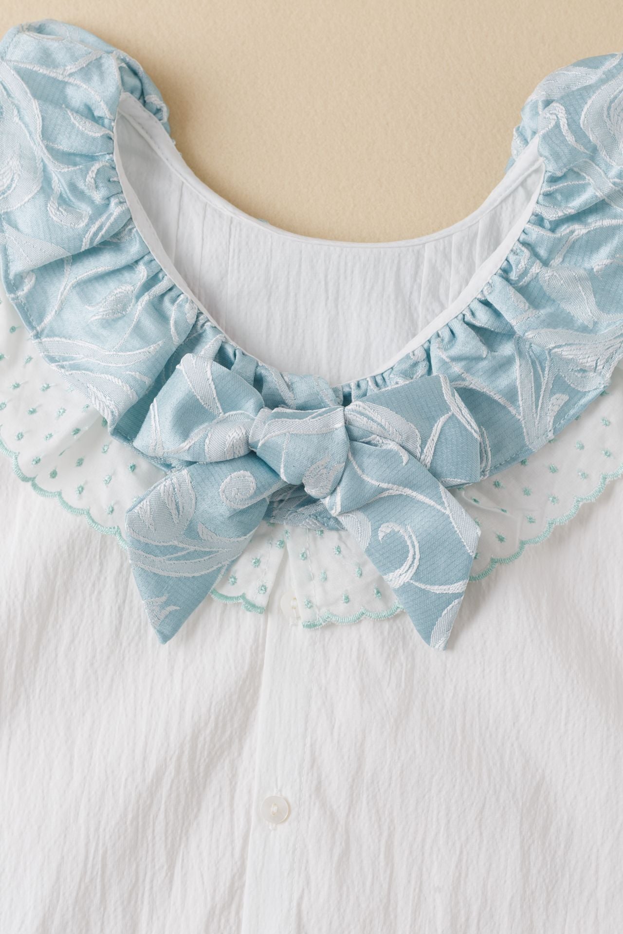 Girls Sleeveless Ruffle Blouse & Shorts Set- White/Blue- Ages 3 to 10 Years