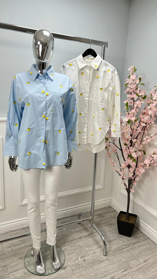 Women's White Shirt With Lemons Embroidered