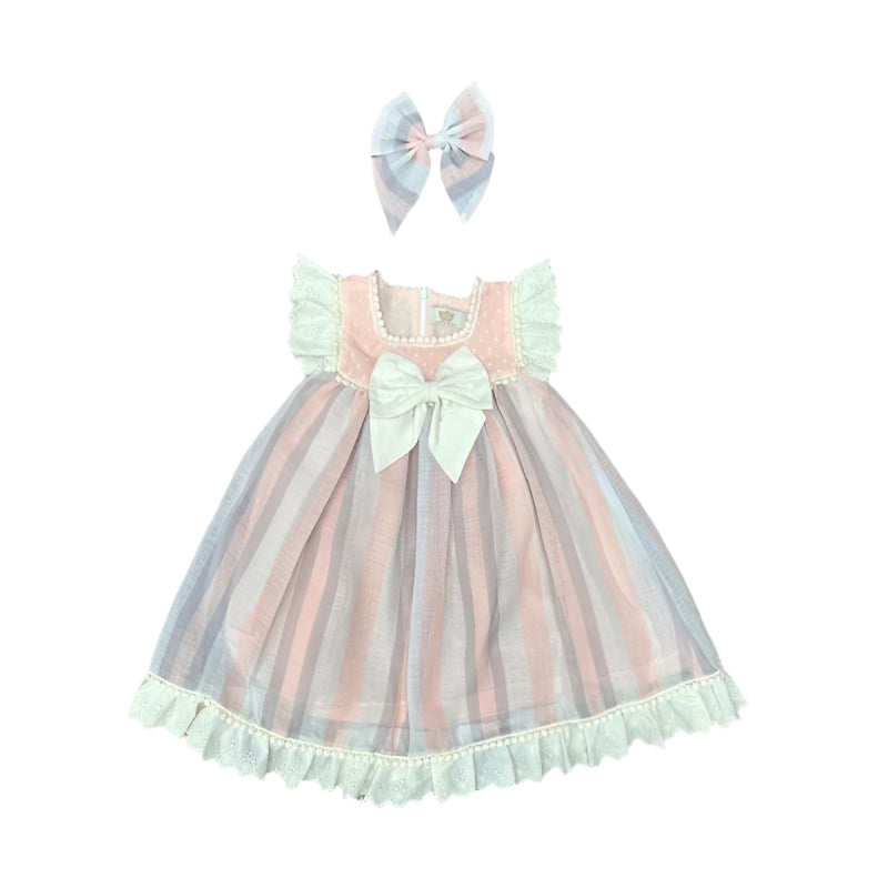 Girl's Short Sleeve Summer Dress With Headband- Pink or Sky Blue