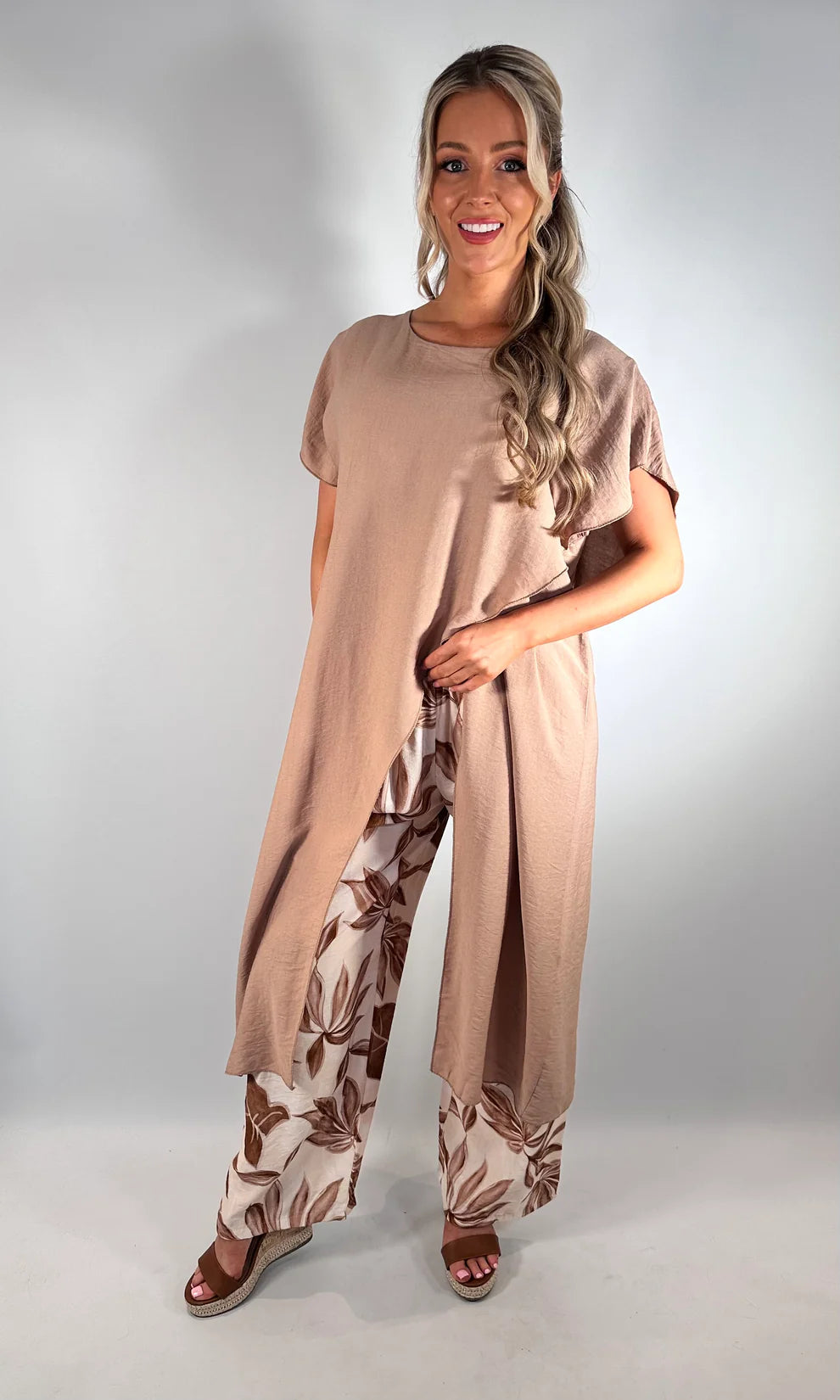 Women's Longline Leaf Printed Cross Over Co-ord Size 8 to 18