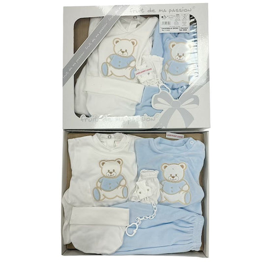 Babies Bear Motif Print 7pc Gift Set Blue Boxed 3-6 Months