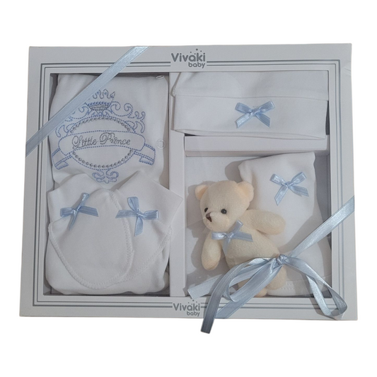Baby Boy 5pc Infant Gift Set Boxed Ivory White 3-6 Months