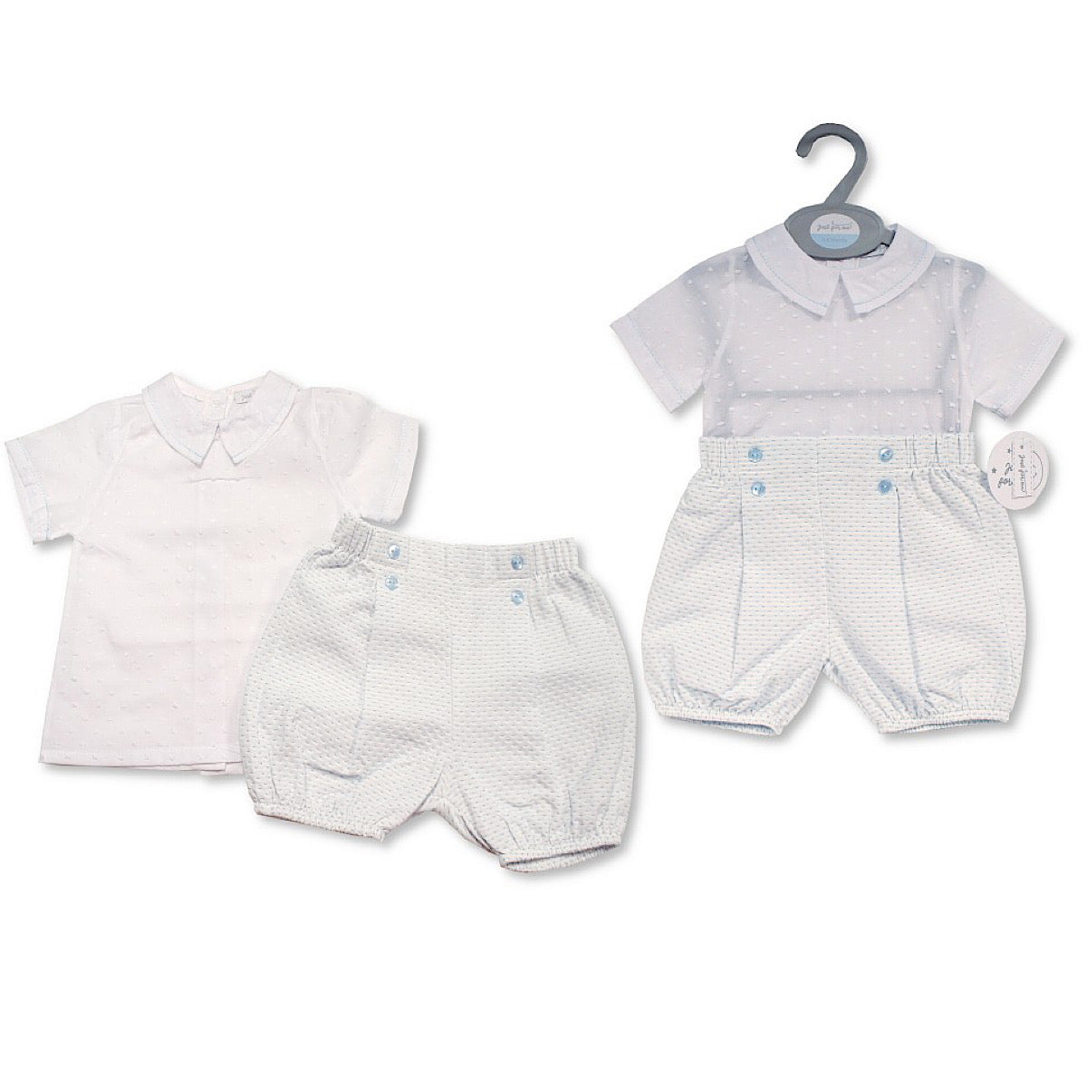 Baby Boys Ivory Baby Blue 2PC Shorts Set 0-12M
