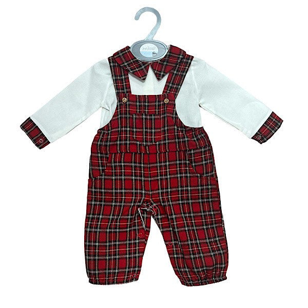 Baby Boys Red Tartan Dungarees & Shirt 2PC Set 0-12M