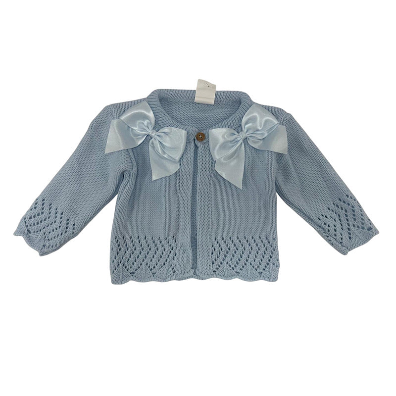 Baby Double Bow Knitted Cardigan baby blue