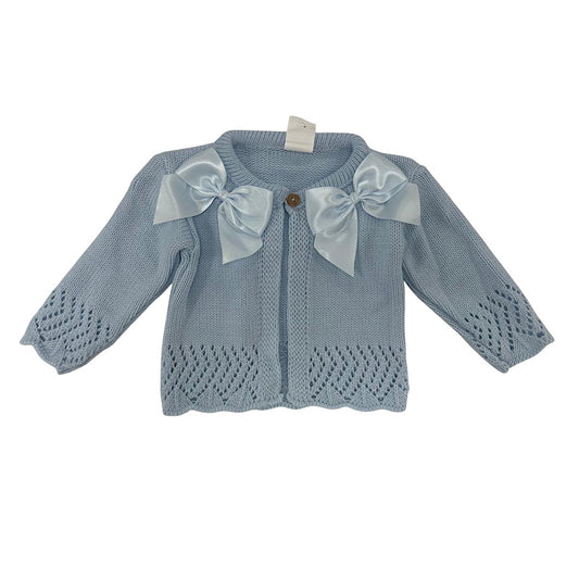 Baby Double Bow Knitted Cardigan baby blue