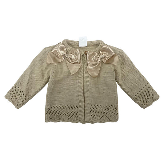 Baby Double Bow Knitted Cardigan beige