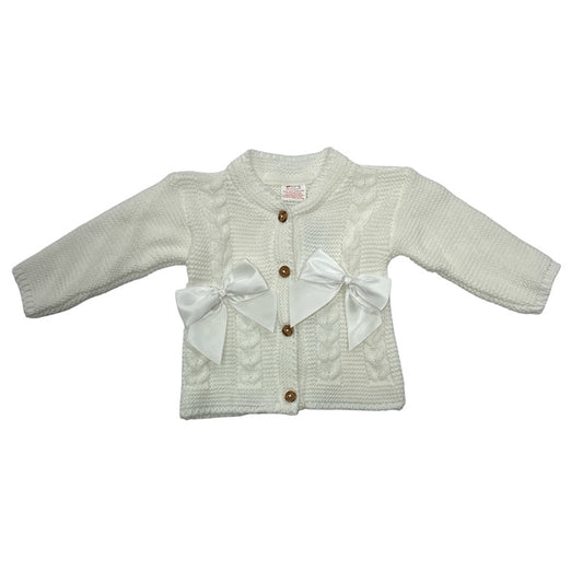 Ivory baby cardigan with white bows