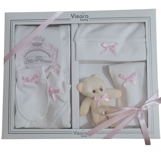 Baby Girl 5pc Infant Gift Set Boxed Ivory White 3-6 Months