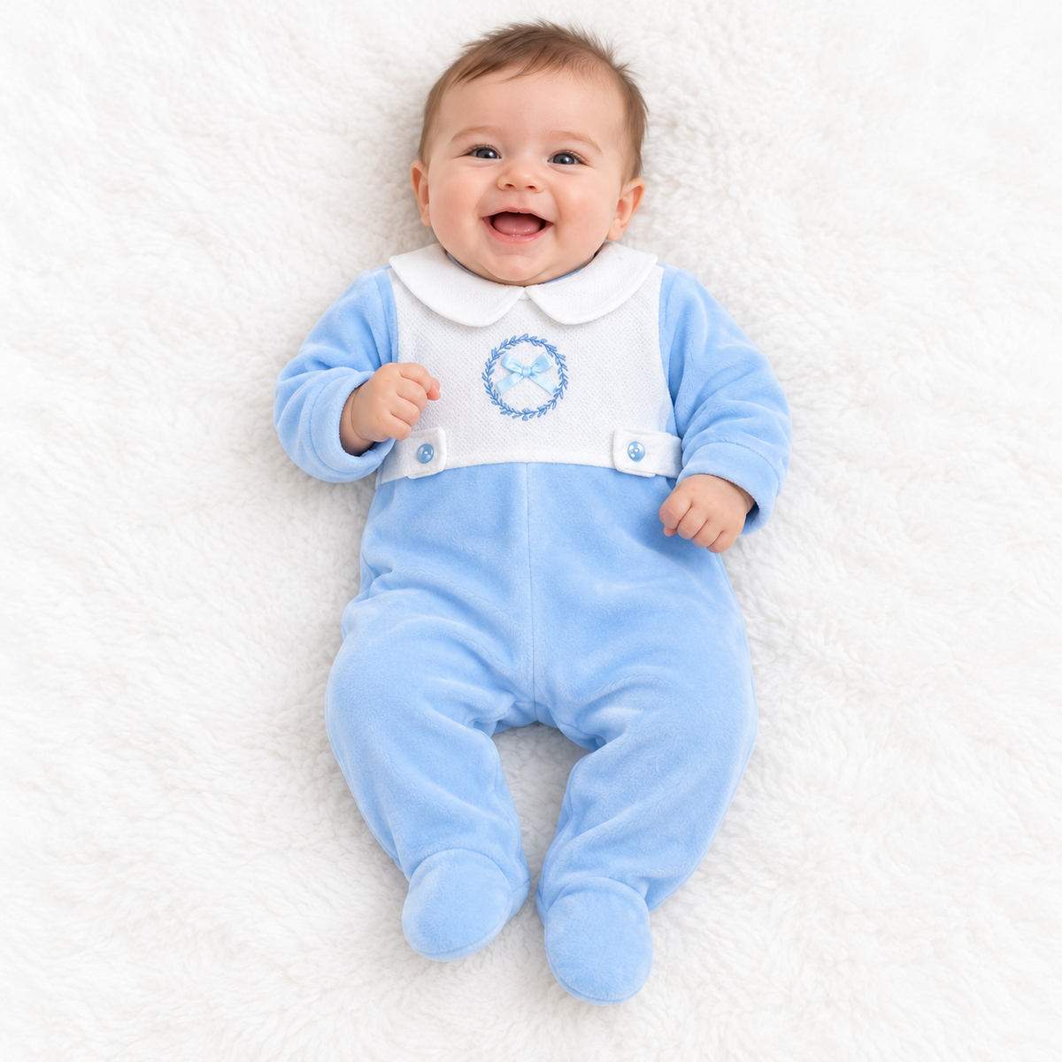 Baby Grow With Circle & Bow Motif blue
