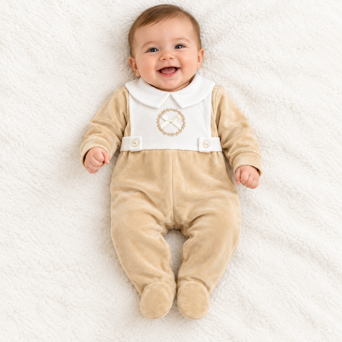 Baby Grow With Circle & Bow Motif beige
