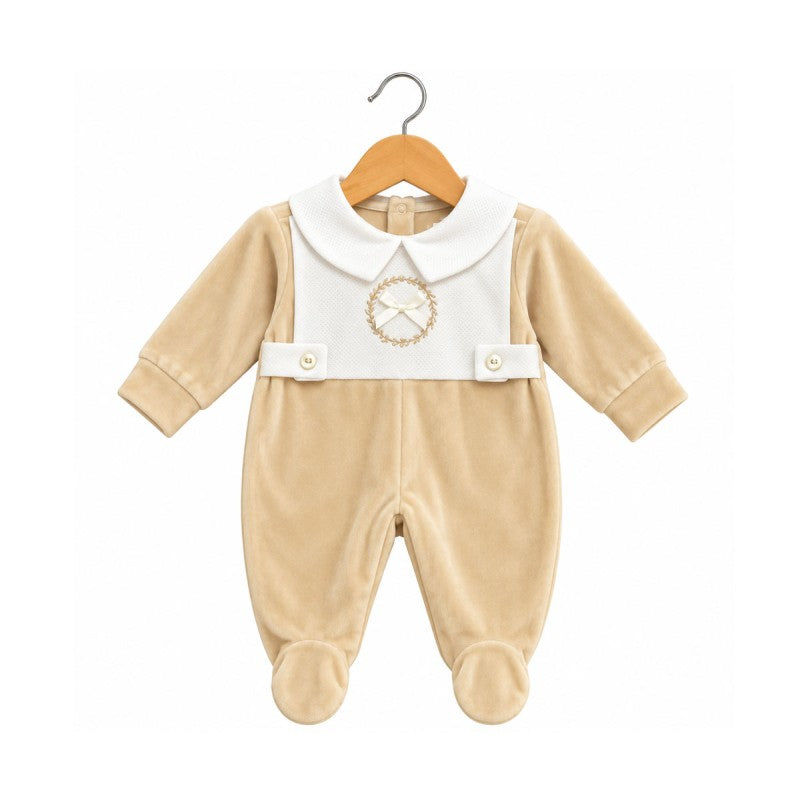 Baby Grow With Circle & Bow Motif beige