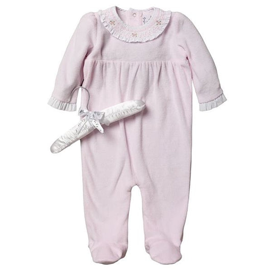 Baby Pink Embroidered Floral Romper Sleep suit 0-9M