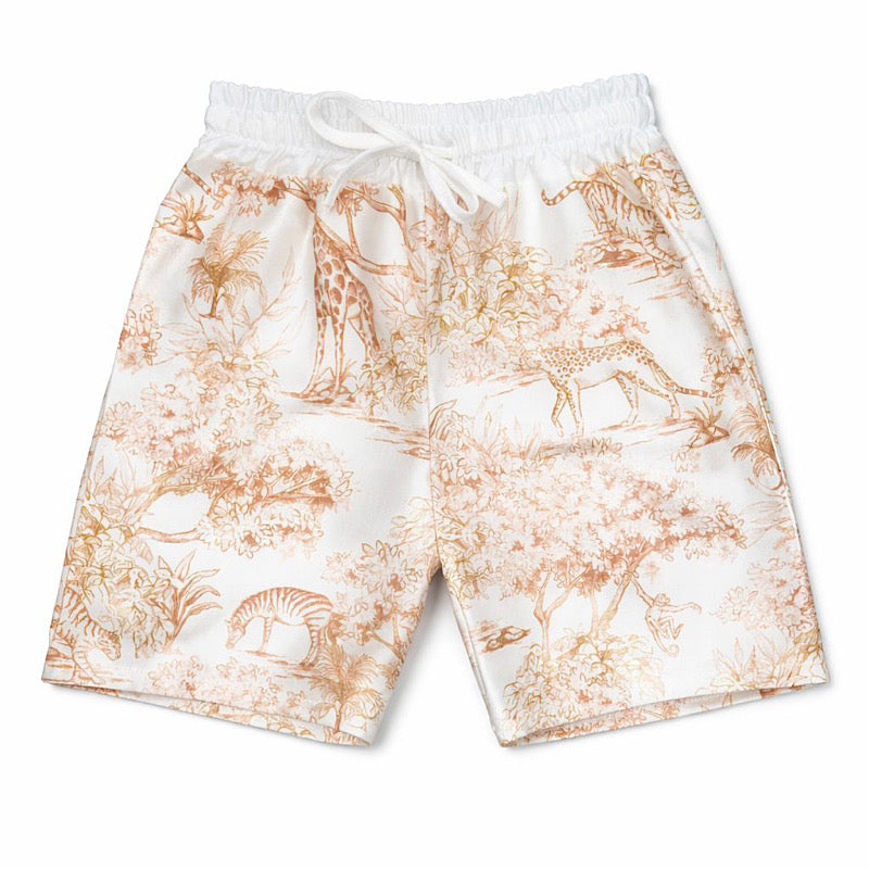 Beige Animal Print boys swim shorts