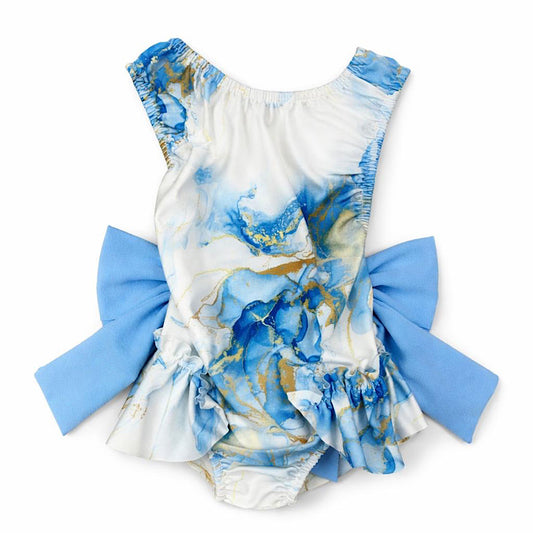 Blue Marble Inspired Print girls Swimsuit