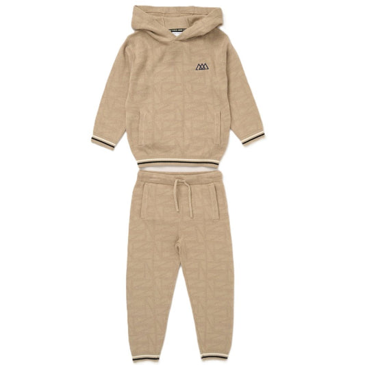 Boys Beige True Knit Hooded Top & Trouser Set- Ages 2-4 Years